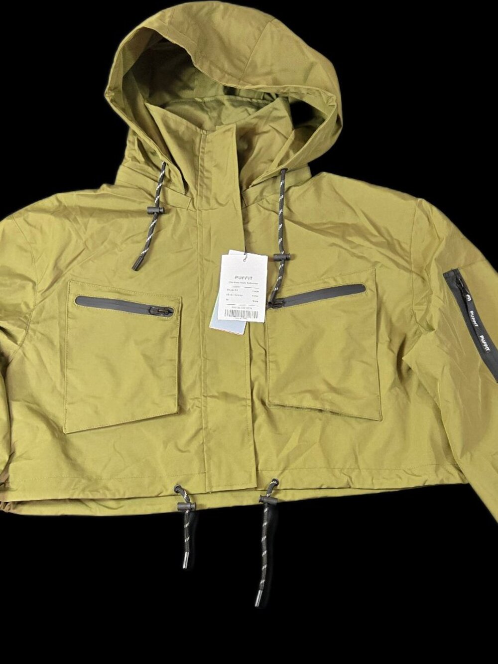PUFFIT Cropped Hooded Utility Jacket Khaki Green Women's M NWT